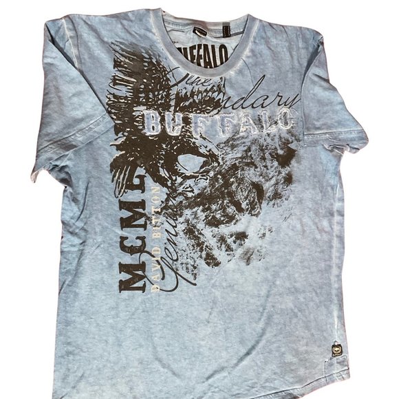 👣 5/$25 - Blue/Black Tee w/ Distressed Brand Logo - Picture 1 of 2